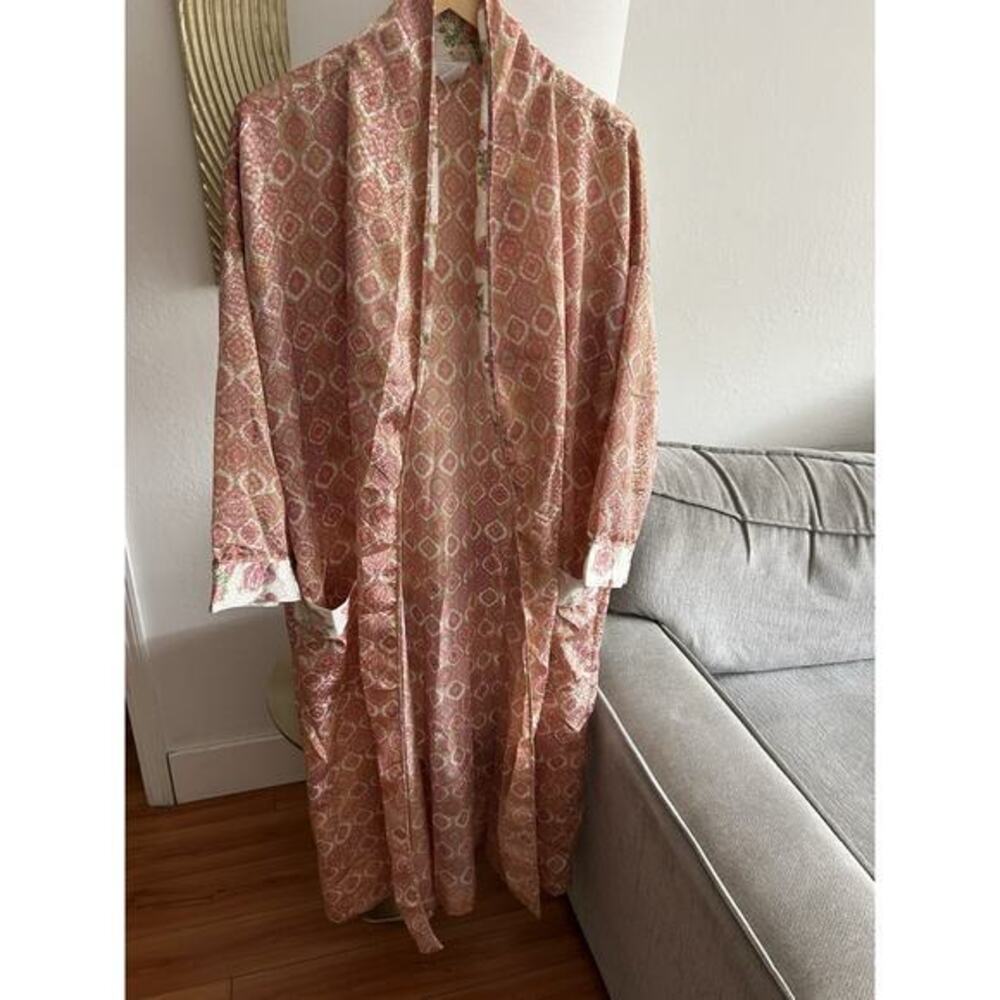 Vtg Floral Kimono  Robe L Boho Duster Festival Robe